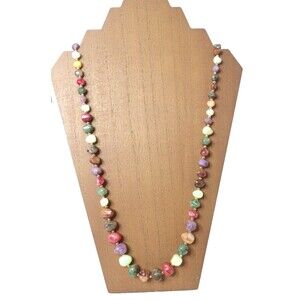 Multicolor Faux Stone 15 Inch Necklace Beaded Vintage Natural Stone Shapes
